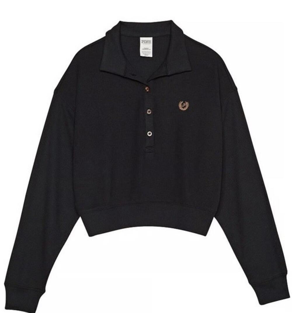 Victoria's Secret PINK Women's Black Cropped Shirt / Sweatshirt Size Large EUC